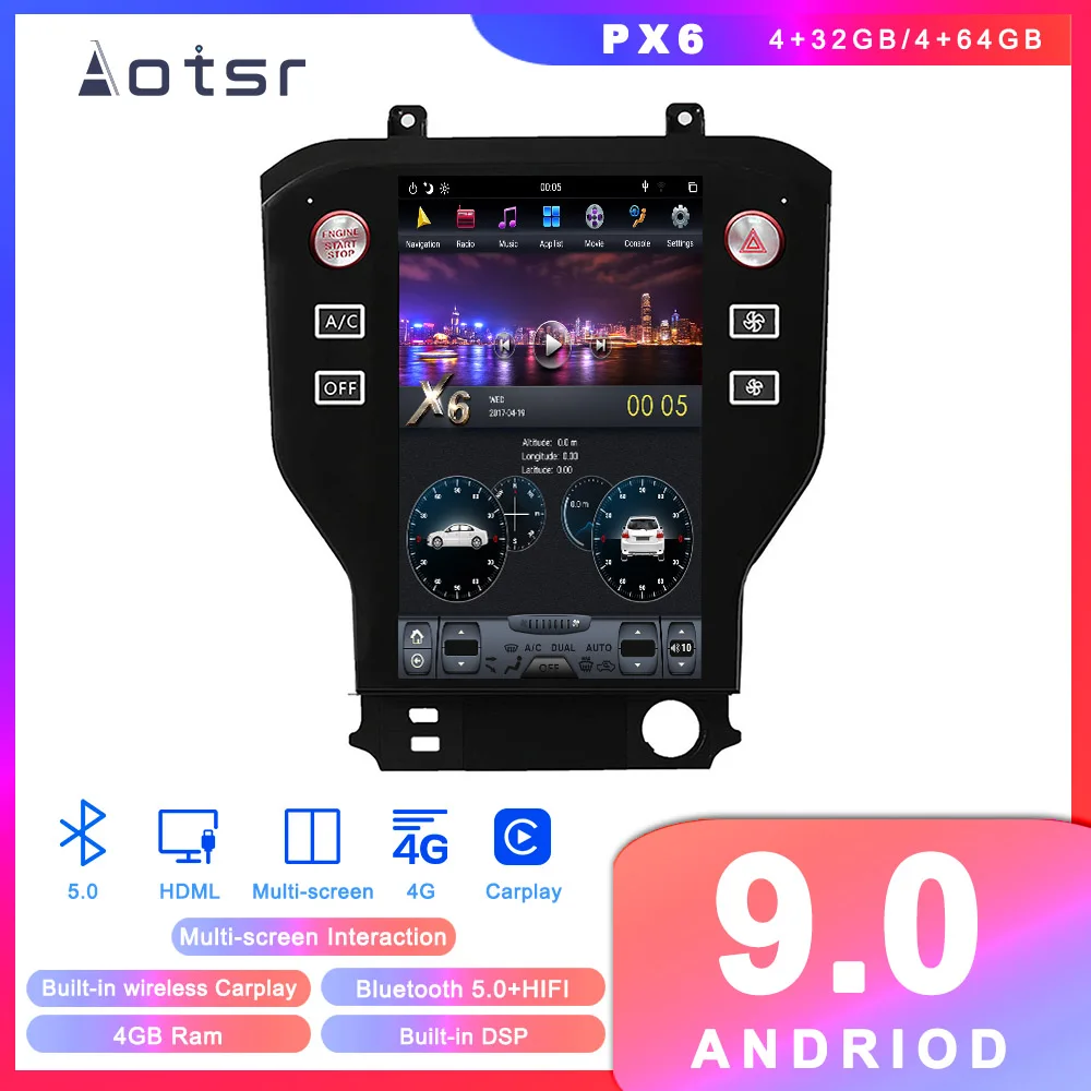 

Автомобильный DVD-плеер в стиле Tesla на Android 9, GPS-навигатор для Ford Mustang 2015-2018, автомобильное радио, стерео, головное устройство, мультимедийный пл...