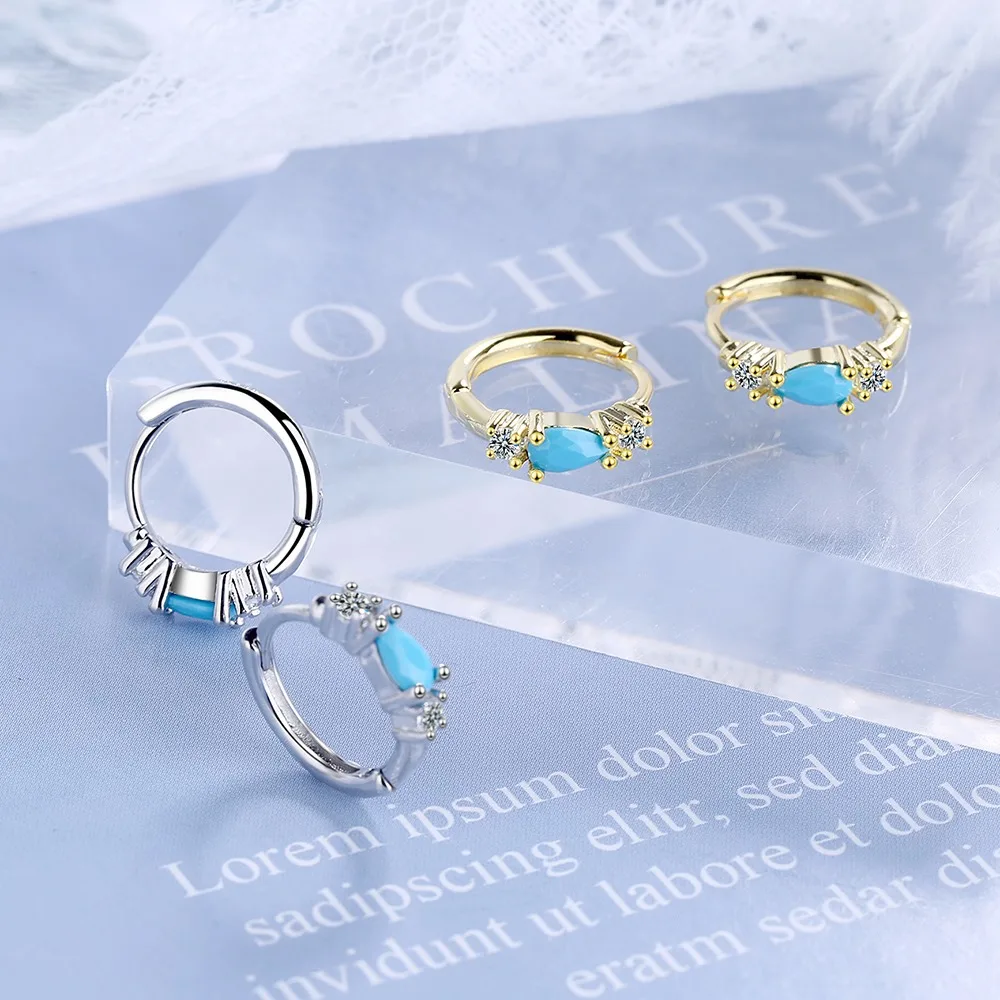 

Boho Female Rainbow Zircon Stone Earrings Charm Gold Silver Color Hoop Earrings Cute Geometry Crystal Wedding Earrings For Women