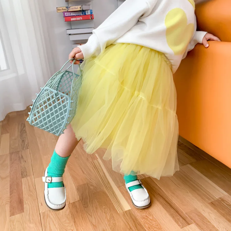 Детская юбка новинка весны 2020 однотонная кружевная сетчатая принцессы для