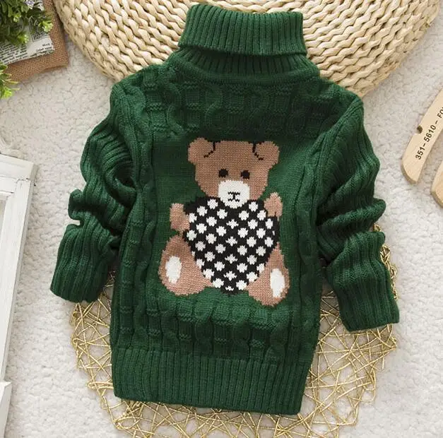 green bear MERI AMMI/Одежда для мальчиков и девочек; зимняя теплая водолазка с длинными рукавами; трикотажные толстовки с рисунком медведя для детей 2-9 лет; J722 - Цвет: green bear
