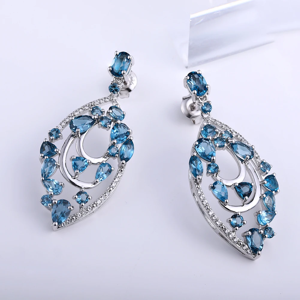 

GZ ZONGFA Hot Selling Natural Blue Topaz Gemstone Fashion Jewelry Banquet Wedding Silver Dangle Earrings For Women
