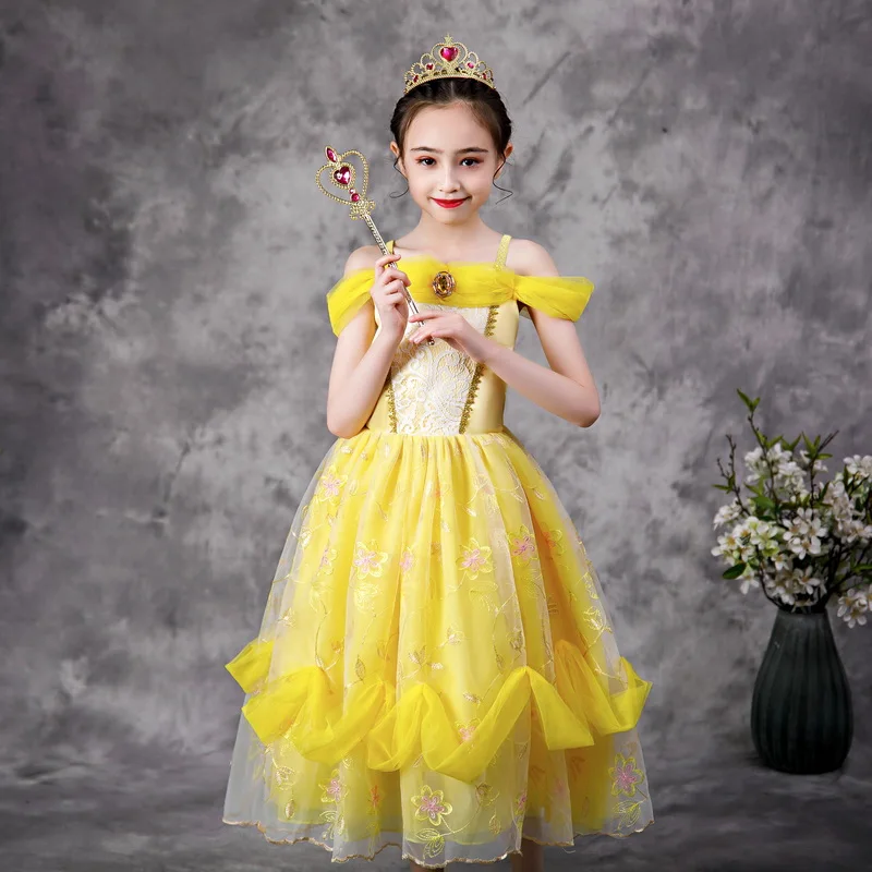 

Girl Belle Princess Dress Kids Summer Cosplay Costumes Girls Halloween Yellow Dresses Child Dresses For Party And Wedding