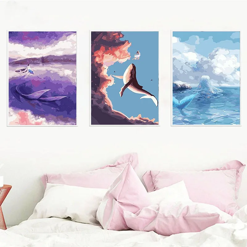 

GATYZTORY 3 PC 40x50cm Frame Oil Painting By Number Kits For Adults Mermaid Swim In Ocean Landscape Picture Home Decor Artcraft
