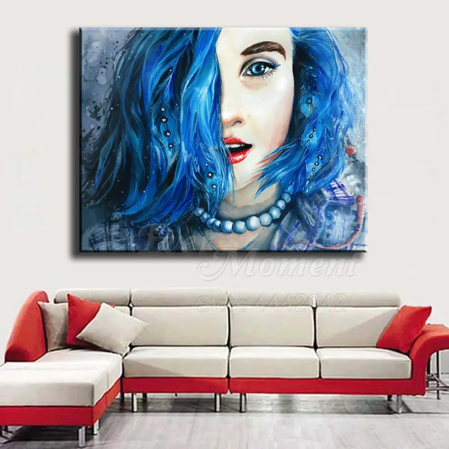 Алмазная живопись с голубыми волосами и изображением улыбки стразы 5D украшение