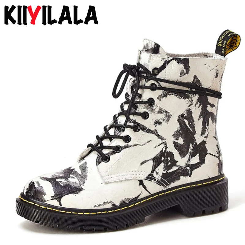 Kiiyilala Ботинки Челси из натуральной кожи с ручной росписью на шнуровке круглым