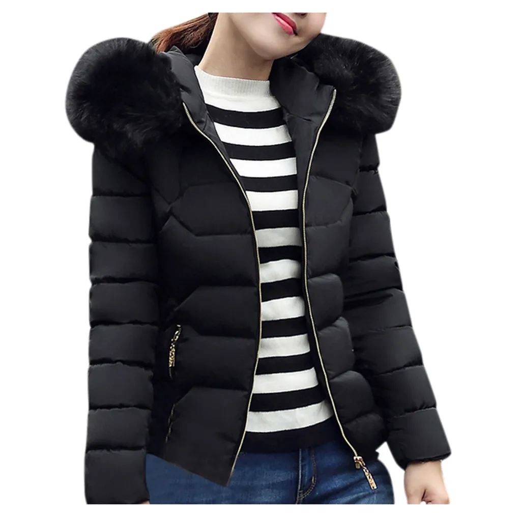 Зимние женские хлопковые парки короткие с искусственным воротником пальто
