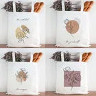 Холщовые сумки на плечо для женщин, дамская сумочка с цветочным принтом, тоут в литературном стиле для книг, шоппер для молодых девушек