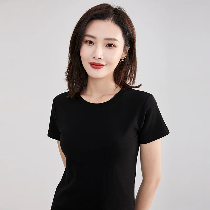 

Cotton T-shirt Solid Color Short Sleeve Summer 2021 New Fashion All-match Round Neck Slim Fit Casual Top Women's Clothing