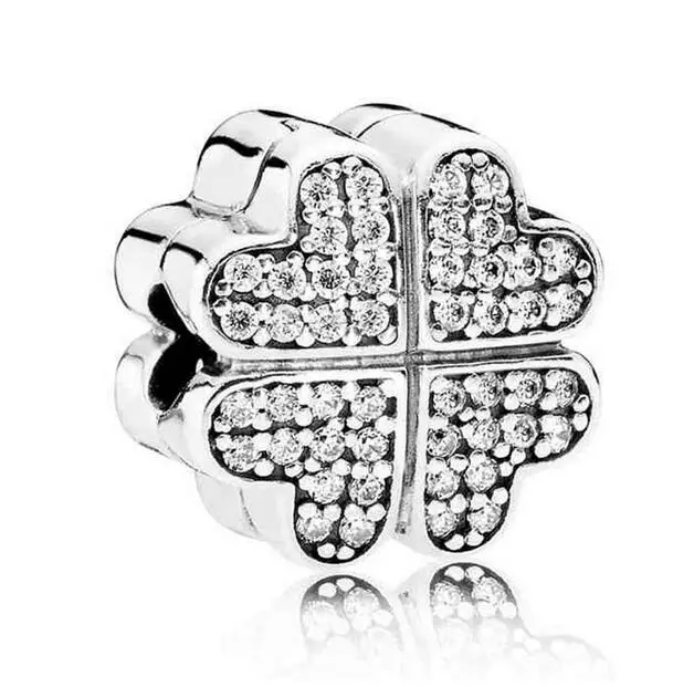 

Genuine 925 Sterling Silver Charm Pave Crystal Petals Of Love Clip Lock Stopper Beads Fit pandora Bracelet & Necklace Jewelry