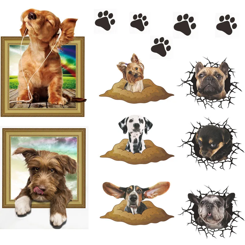 3d яркие милые наклейки в виде собачьей лапы для детской комнаты домашнее