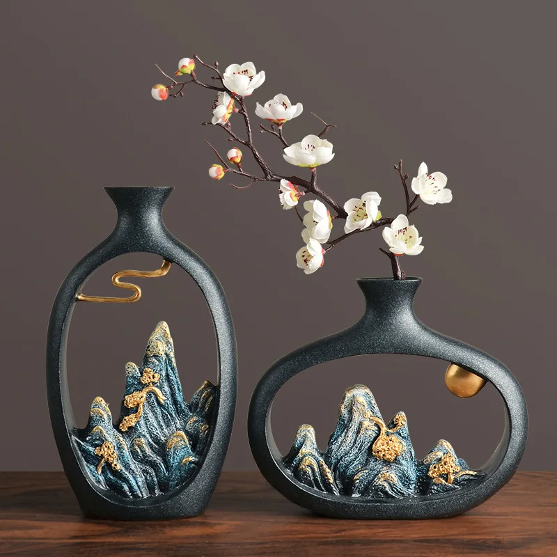 

NewChinese Style Decorative Vase Small Rockery Zen Study Office Living Room Partition Porch TV Wine Cabinet Decoration Feng Shui