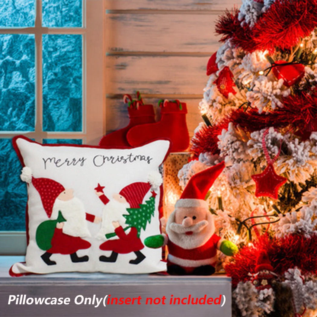 

17.71in Christmas Pattern Embroidery Pillow Case Santa Claus Xmas Home Decoration Unique Durable Festival Party Supplies