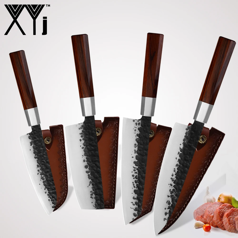 XYj ручной работы кованой стали для резки мяса Кухня Ножи комплект сербский