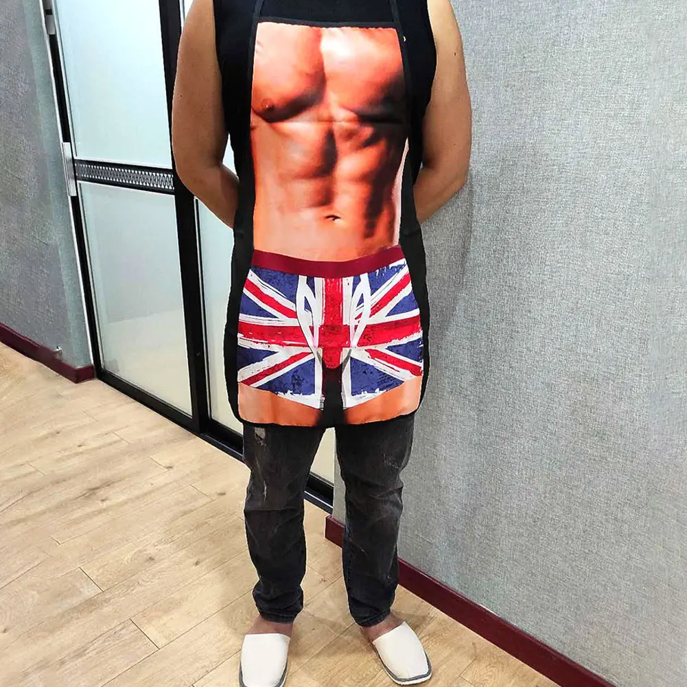 

Funny 3D Kitchen Apron Digital Printed Sexy Naked Men Aprons Funny Muscle Man Printing Apron Barbecue Apron Cooking Uniform
