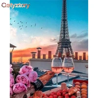 gatyztory diy painting by numbers romantic iron tower oil painting landscape handpainted acrylic painting home decoration