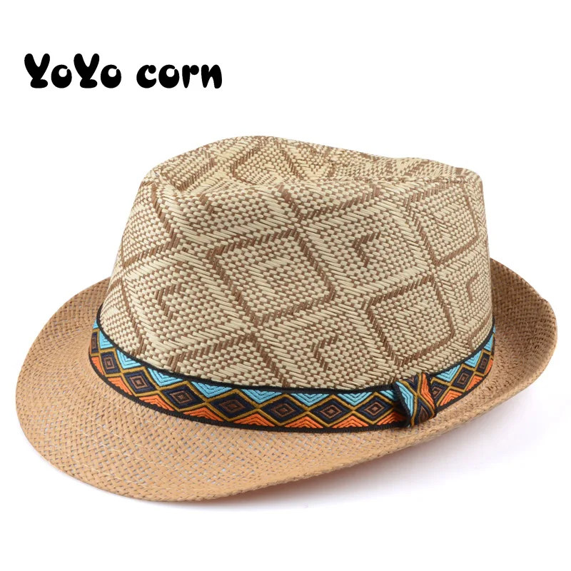 YOYOCORN, ремень, шляпа джентльмена, для женщин, мужчин, шляпа от солнца для мальчиков, летняя кепка, Повседневная Соломенная Кепка, для детей, однотонные, капот, шапки для девочек - Цвет: brown