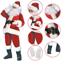 adult santa claus costume suit plush father fancy thanks xmas cosplay props men coat pants beard belt hat christmas 7pcs set
