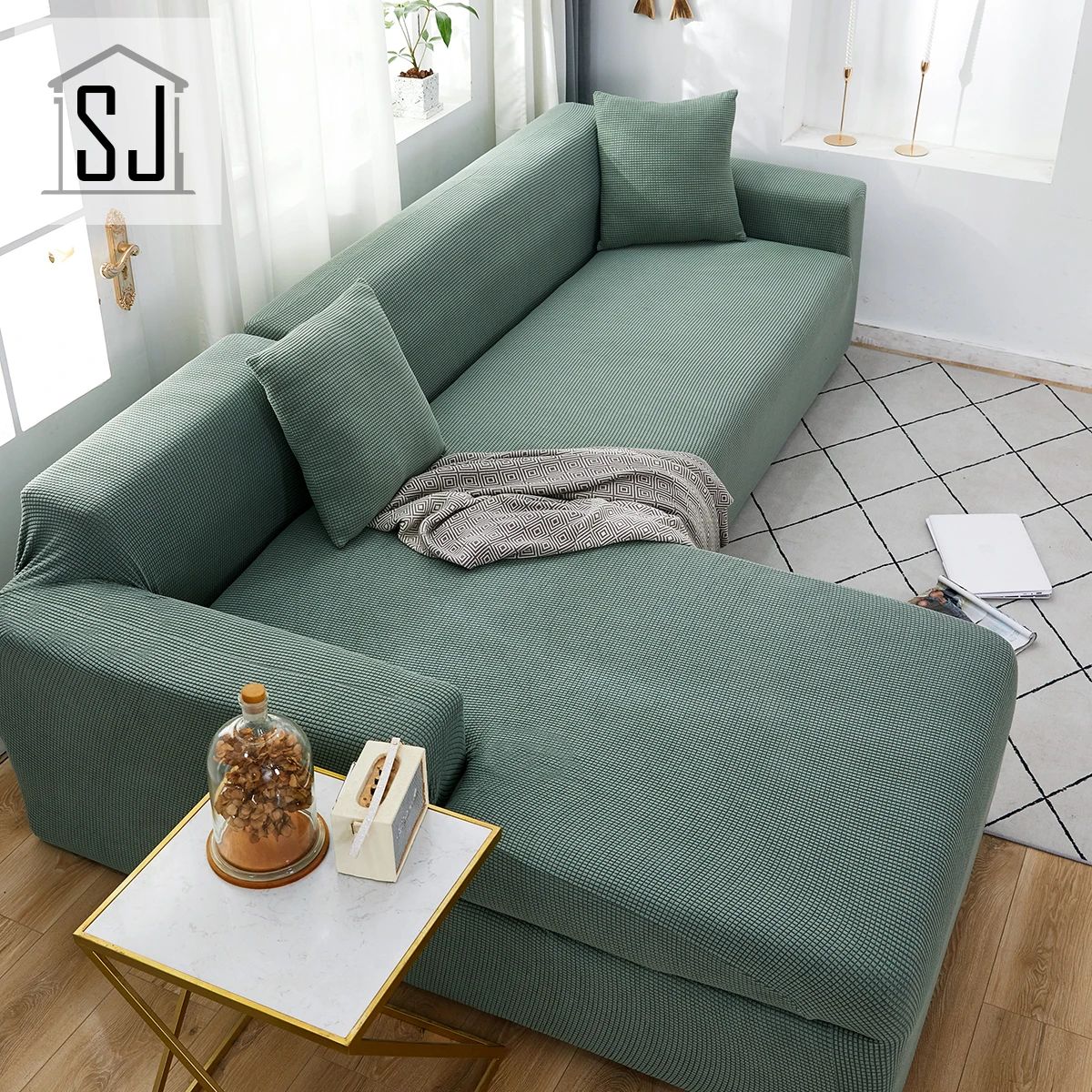 

Thick Elastic Sofa Cover for Living Room Jacquard Polar Fleece Slipcover Armchair L Shape Corner Couch Tight Wrap Protect Sheath