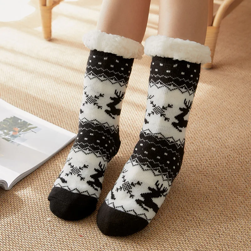 

Female Socks Slippers With Fur Soft Warm Plush Christmas Non-Slip Lovely Scuff Winter Home Woman Slippers Fluffy
