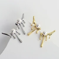 lifefontier trendy metal irregular pearl drop earrings for women gold silver color lava shaped dangle earrings korean jewelry