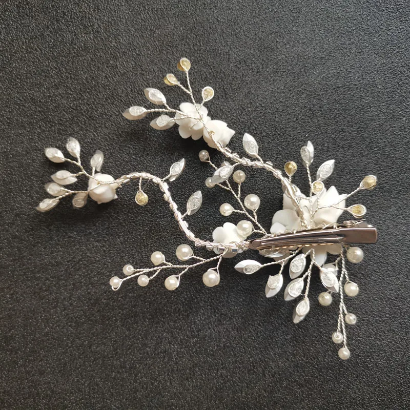 SLBRIDAL Wired Crystal Rhinestone Wedding Ceramic Flower Hair Clip Barrettes Bridal Headdress Accessories Women Jewelry | Украшения и