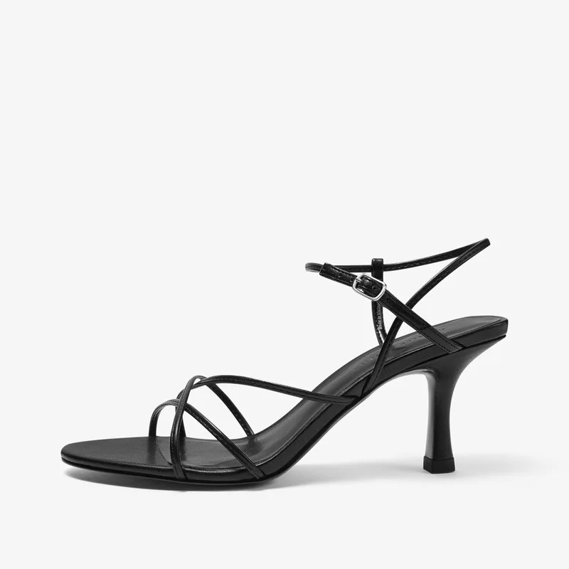 

Women's shoes 2020 summer Simple slanting strap high heel open toe sandals women stiletto shoes for lady black high heels shoes
