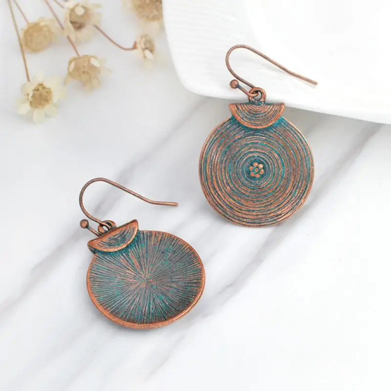 

Retro Spiral Texture Disc Water Ripple Earrings Bronze Ethnic Fashion Jewelry E56A