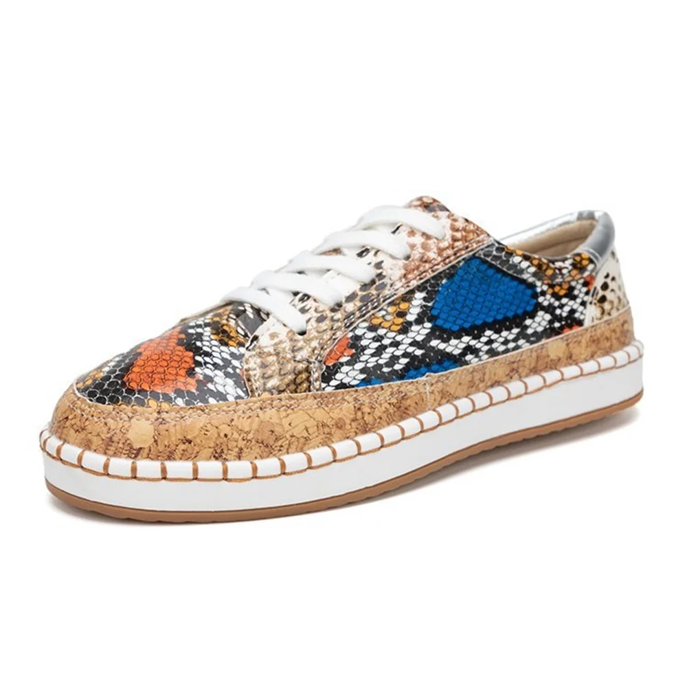 

ALIYI Casual Shoes 2021 New Lace Up Snake Comfortable Women Larged-Size Flats 35-43 Round Toe Female Soft Loafers Trendy Sneaker