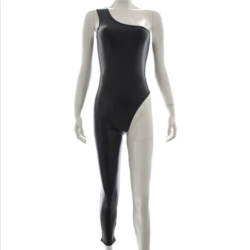 Женский сексуальный Блестящий Комбинезон с металлическим блеском на одно плечо