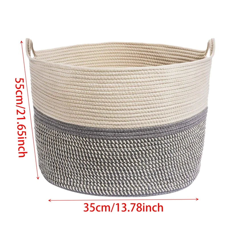 

Large Blanket Basket Corn Skin Woven Cotton Rope Storage Basket Laundry Basket with Handle Toy Organizer