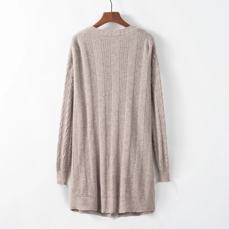 

Women Full Sleeve Elegant Double Pockets Knitted Cardigan Sweater Autumn Winter Female Cardigans Loose Knitwear Outerwear
