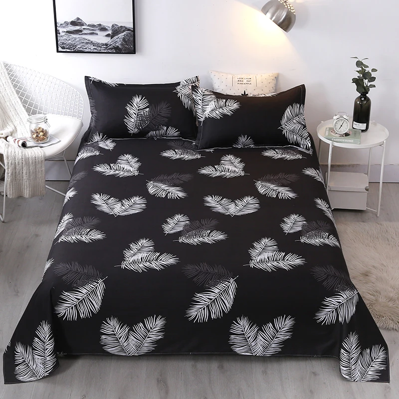 

3pcs Bedding Set 1pcs Solid Flat Sheet+2pcs Pillowcases Leaf Bed Sheet Sets Natural Polyester Bed Cover Kit King Queen Bedsheets