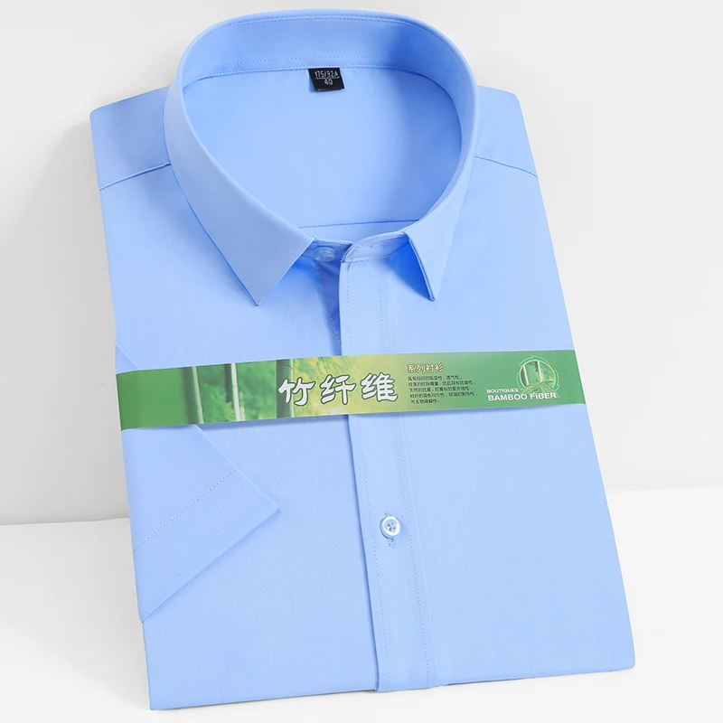 

Men's Casual Plaid Short Sleeve Striped Dress Shirt Comfortable Stretch Bamboo Fiber Standard-fit Work Office Easy-care Shirts