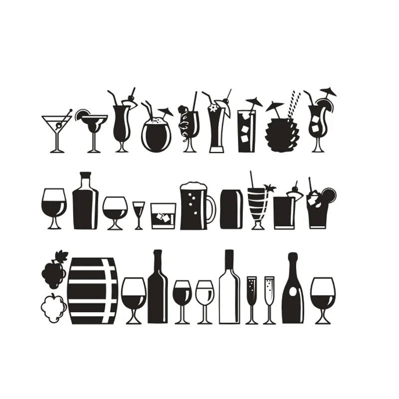 

Cup and wine bottle pattern wall sticker Vinyl removable Bar counter decoration mural window sticker DIY creative наклейки на