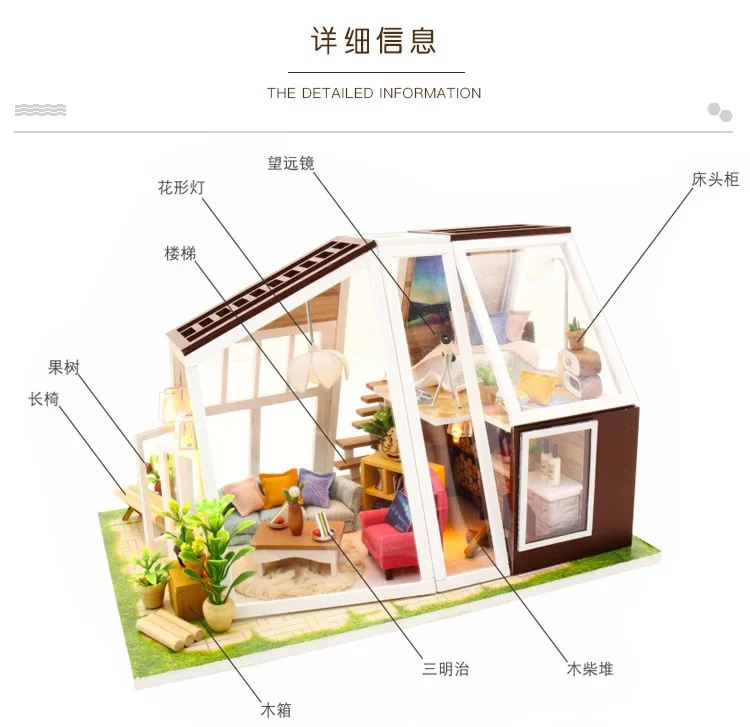 

Birthday gift building model light-emitting doll house DIY cabin toy house