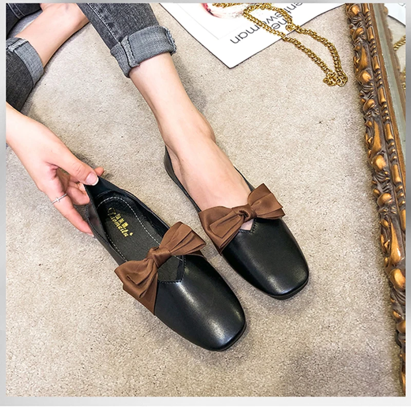 

Womens Shoes 2021 Spring Single Shoes Leather Square Toe Slip-On Low Heel Comfortable and Versatile Solid Color Loafers