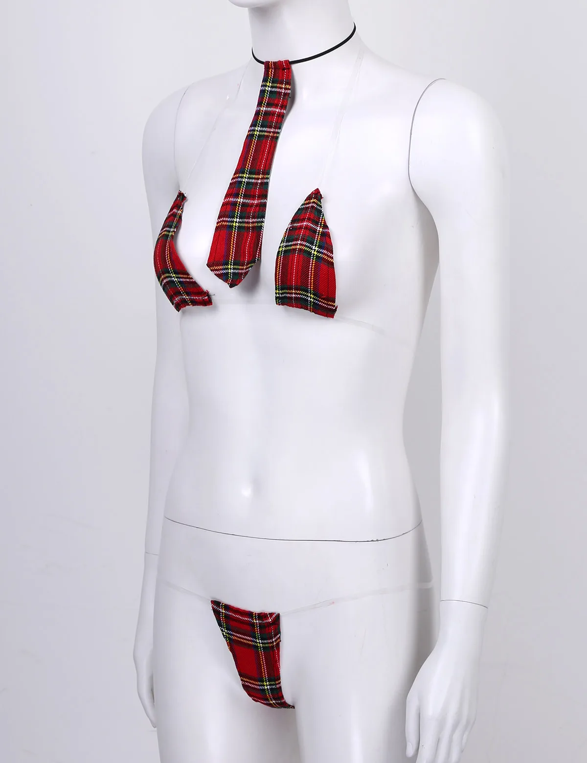 Женские сексуальные костюмы комплект бикини в клетку с лямкой на шее нижнее