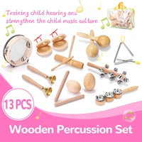 13pcs children woden percussion instruments kit portable music enlightenment musical instruments set include xylophone handbell