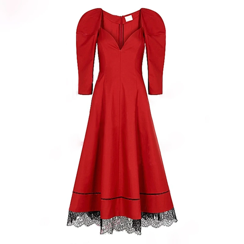 TWOTWINSTYLE лоскутное кружевное элегантное платье для женщин квадратный воротник