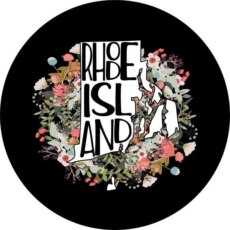 

State of Rhode Island Outline Flowers/Floral Spare Tire Cover for any Vehicle, Make, Model, Size - Jeep, RV, Travel Trailer