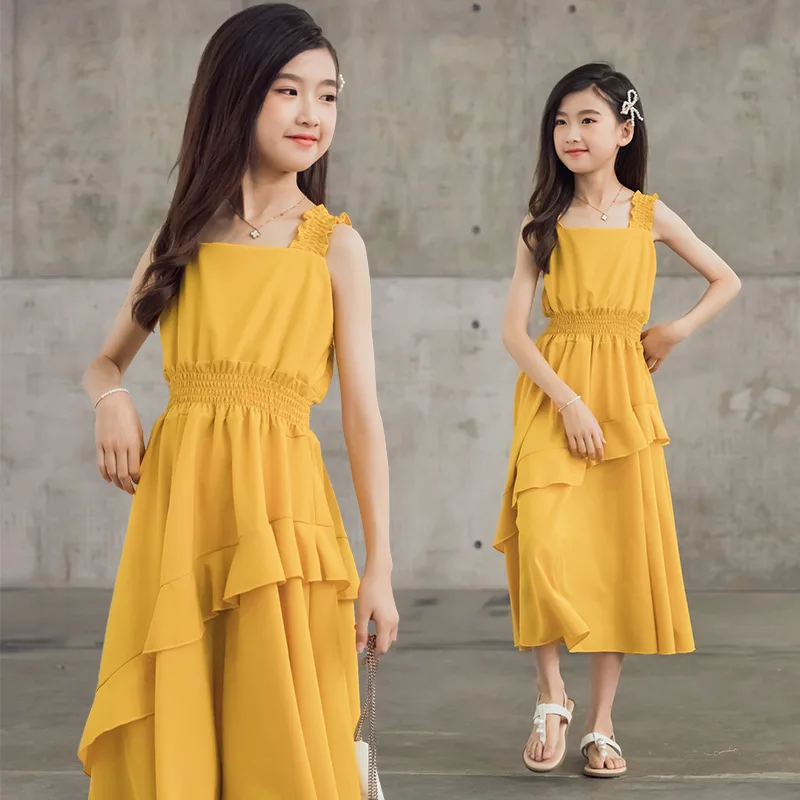 

Girls Chiffon Sling Holiday Long Skirt Dress Summer Sleeveless Dresses Princess Costumes Clothes Girls Clothing Gifts Outfits