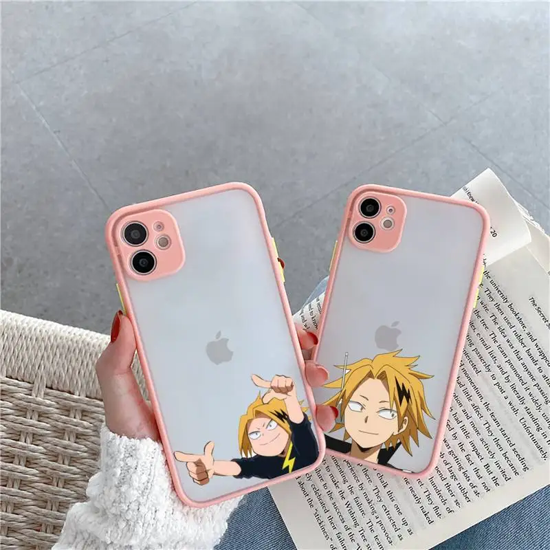 

Anime My Hero Academia denki kaminari Phone Case For iPhone 12 11 Mini Pro XR XS Max 7 8 Plus X Matte transparent Pink Cover