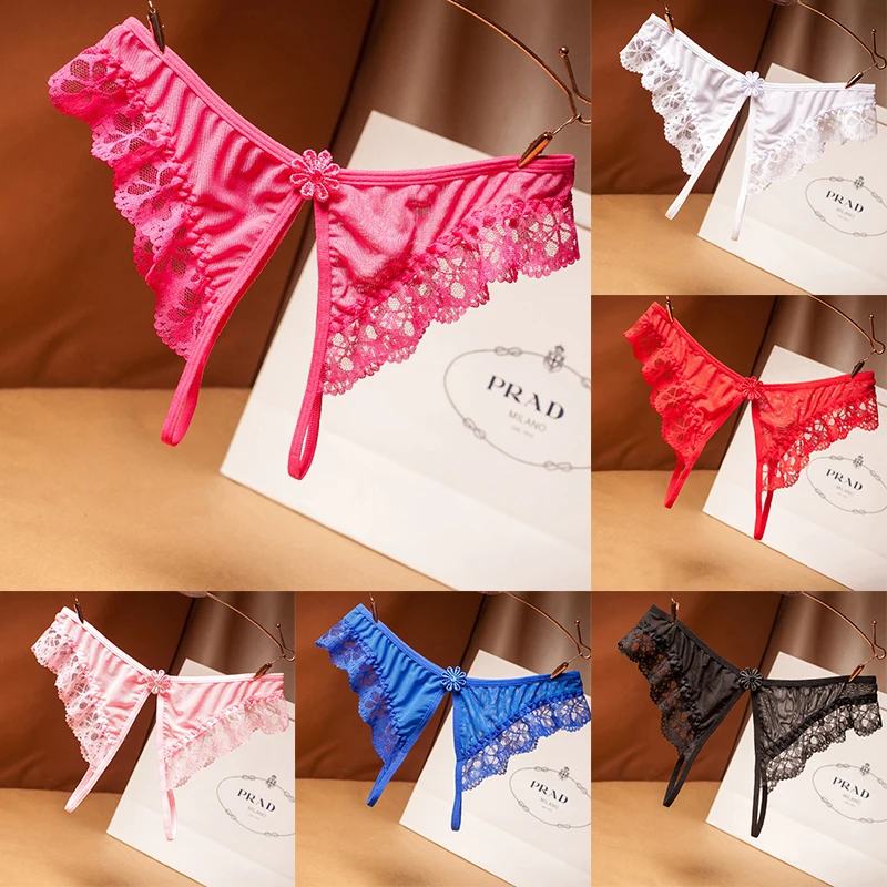 Женские кружевные трусики с открытой промежностью белые трусики-стринги бантом