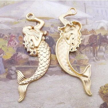 

Charm for making jewelry 2pcs 42x76mm kc gold color Mermaid pendant charms