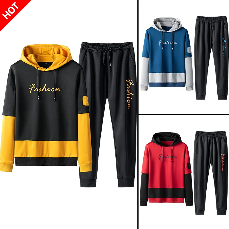 Tracksuit Men Set Hoodies Men Sweatshirt Men Sweat Brand Spring Autumn Fleece 2PCS Stand Collar Patchwork Fashion Sweatsuits New