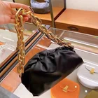Женская сумка-клатч, с золотыми цепочками и зажимом для клецок, сумка через плечо, складчатая сумка для багета, 2021