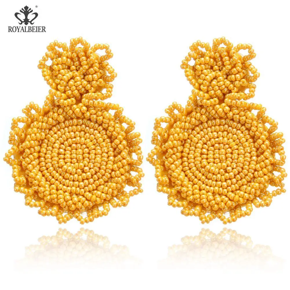 Богемные женские висячие серьги ROYALBEIER длинные кисточки с бусинами ручной работы