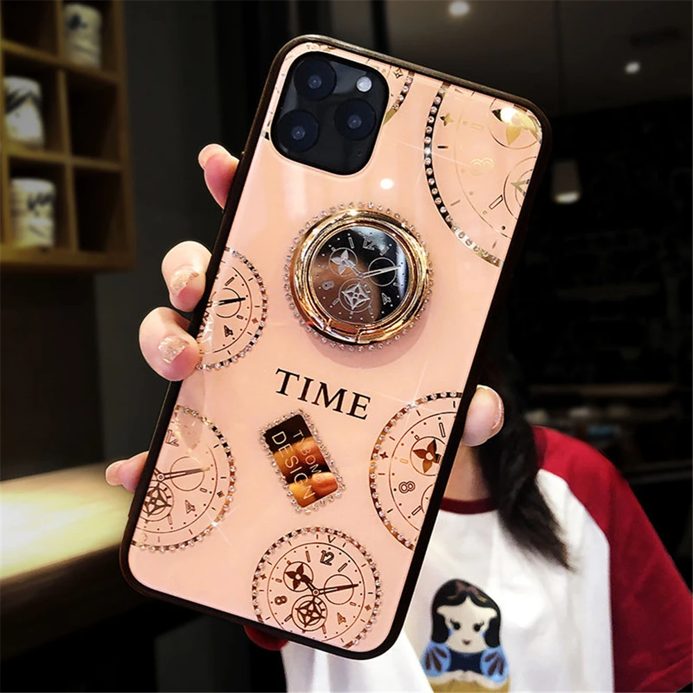 Подходит для Apple 11 xr XS MAX мобильный телефон корпус кольцо с циферблатом кронштейн для Phone11Pro Max net красный женский Алмазный защитный чехол - Цвет: 2