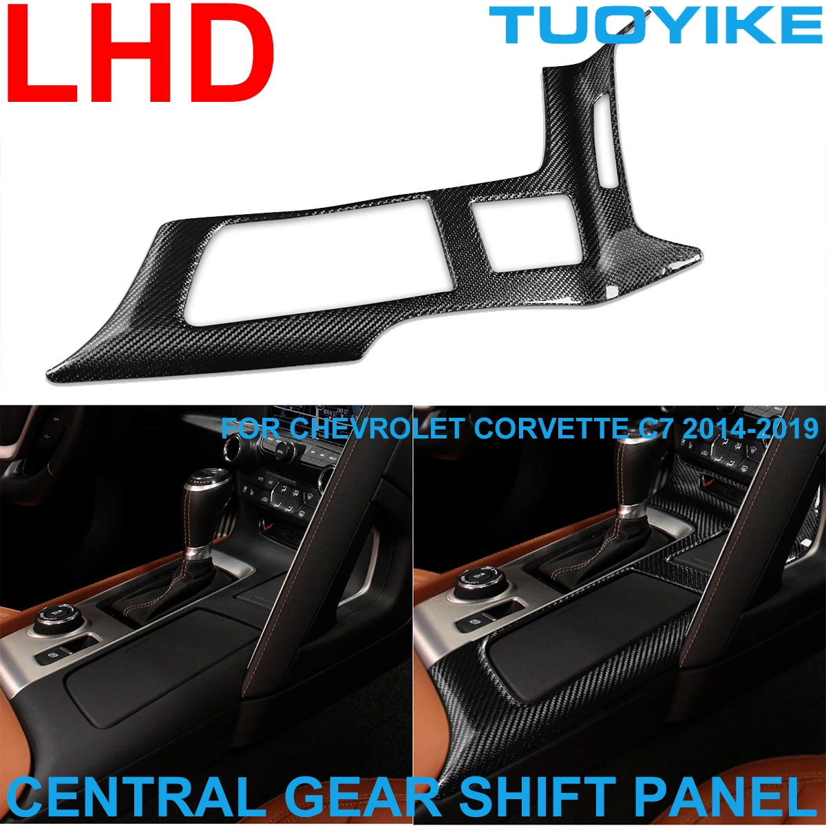 LHD Car Styling Real Carbon Fiber Central Gear Shift Panel Cover Trim Decorative Sticker For Chevrolet Corvette C7 2014-2019