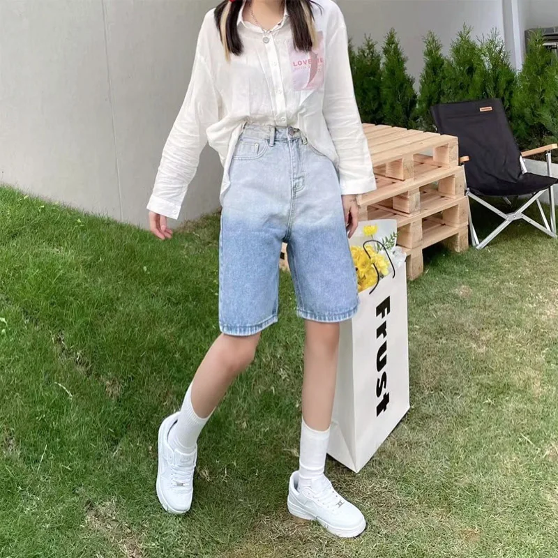 

Gradient Design Jeans Shorts For Women 2021 Fashion Trends Summer Clothing High Waisted Denim Shorts Boyfriend Style Streetwear